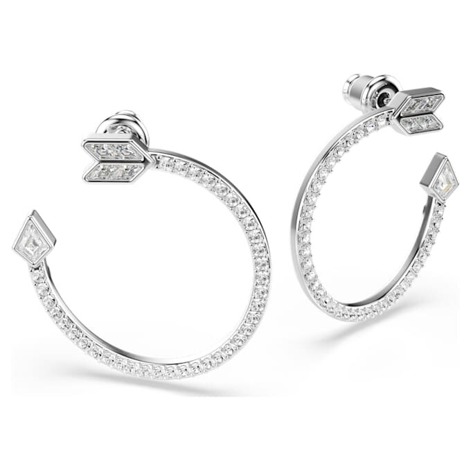 Idyllia Hoop Earrings Mixed Cuts, Arrow, White, Rhodium Plated Idyllia Hoop Earrings Mixed Cuts, Arrow, White, Rhodium Plated