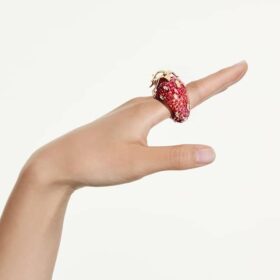 Idyllia Motif Ring Mixed Cuts, Strawberry, Red, Gold-Tone Plated