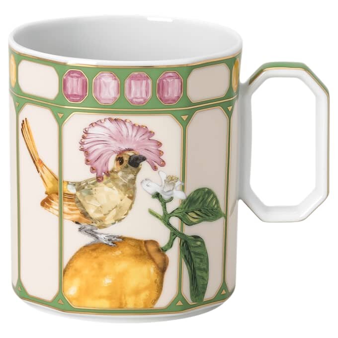 Idyllia Mug Porcelain, Crystal Print Motif, Flycatcher, Green Idyllia Mug Porcelain, Crystal Print Motif, Flycatcher, Green