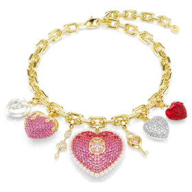 Idyllia Necklace Mixed Cuts, Heart, Key, Multicolored, Gold-Tone Plated