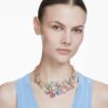 Idyllia Necklace Mixed Cuts, Pavé, Flower, Multicolored, Gold-Tone Plated