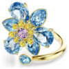 Idyllia Open Ring Mixed Cuts, Flower, Blue, Gold-Tone Plated