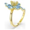 Idyllia Open Ring Mixed Cuts, Flower, Blue, Gold-Tone Plated
