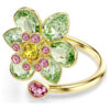 Idyllia Open Ring Mixed Cuts, Flower, Green, Gold-Tone Plated