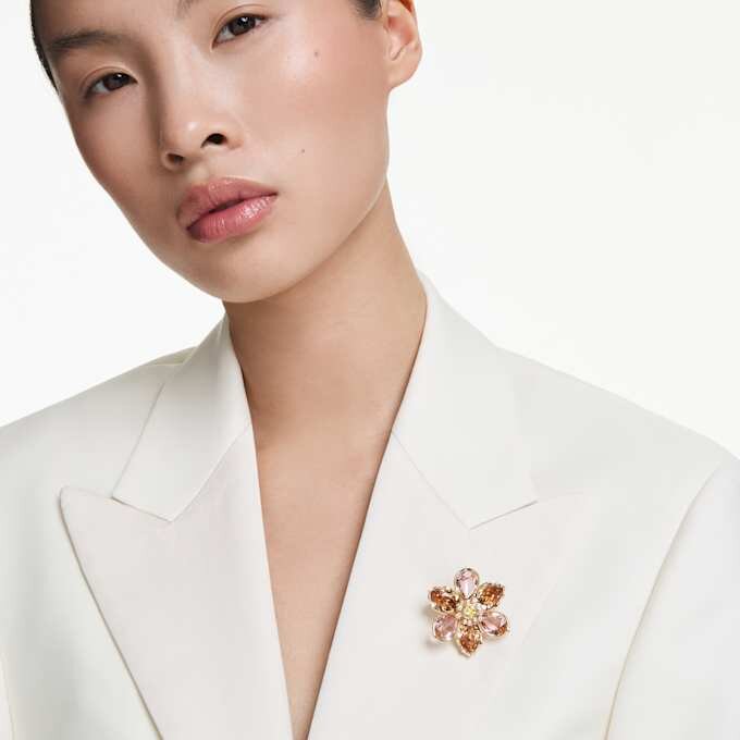 Idyllia Pendant and Brooch Mixed Cuts, Flower, Multicolored, Gold-Tone Plated Idyllia Pendant and Brooch Mixed Cuts, Flower, Multicolored, Gold-Tone Plated