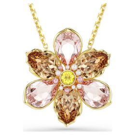 Idyllia Pendant and Brooch Mixed Cuts, Flower, Multicolored, Gold-Tone Plated