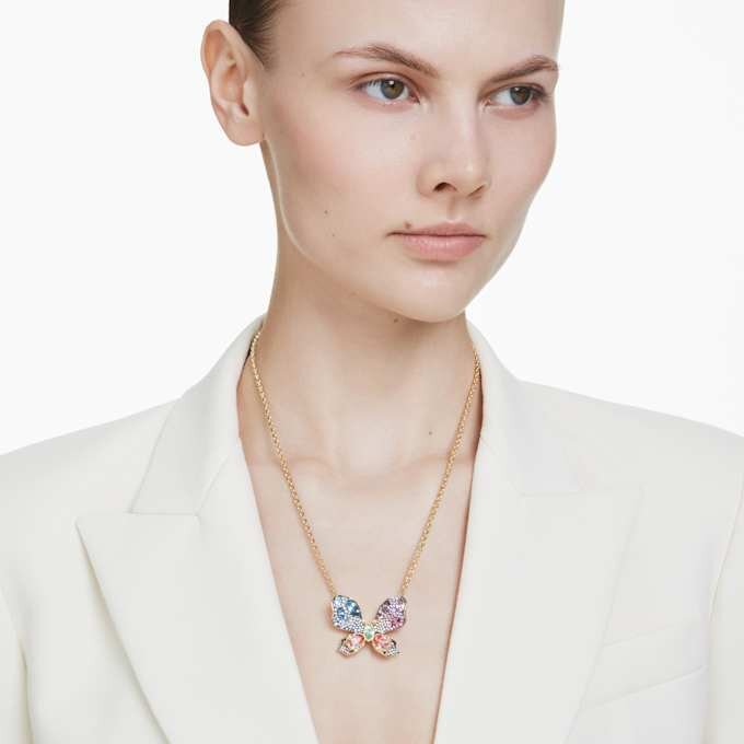 Idyllia Pendant and Brooch Mixed Cuts, Pavé, Butterfly, Multicolored, Gold-Tone Plated Idyllia Pendant and Brooch Mixed Cuts, Pavé, Butterfly, Multicolored, Gold-Tone Plated