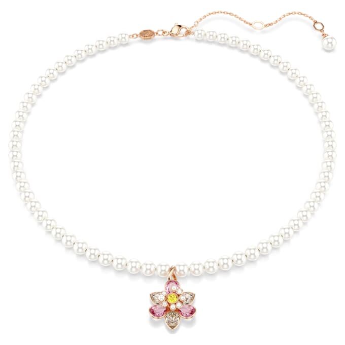 Idyllia Pendant Crystal Pearl, Mixed Cuts, Flower, Multicolored, Rose Gold-Tone Plated Idyllia Pendant Crystal Pearl, Mixed Cuts, Flower, Multicolored, Rose Gold-Tone Plated