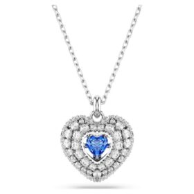 Idyllia Pendant Heart, Blue, Rhodium Plated