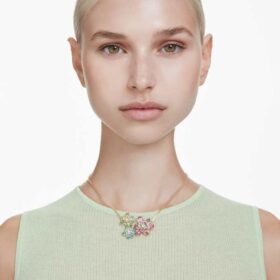 Idyllia Pendant Mixed Cuts, Flower, Multicolored, Gold-Tone Plated