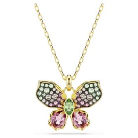 Idyllia Pendant Mixed Cuts, Pavé, Butterfly, Multicolored, Gold-Tone Plated