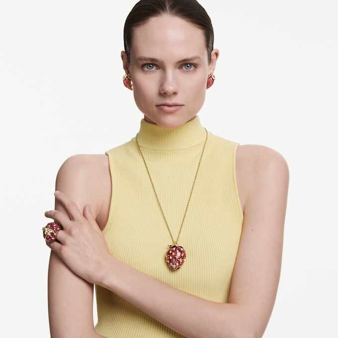 Idyllia Pendant Mixed Cuts, Strawberry, Red, Gold-Tone Plated Idyllia Pendant Mixed Cuts, Strawberry, Red, Gold-Tone Plated
