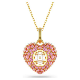 Idyllia Pendant Octagon Cut, Crystal Pearl, Heart, Pink, Gold-Tone Plated