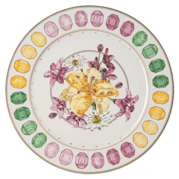 Idyllia Service Plate Porcelain, Crystal Print Motif, Bouquet, Multicolored Idyllia Service Plate Porcelain, Crystal Print Motif, Bouquet, Multicolored
