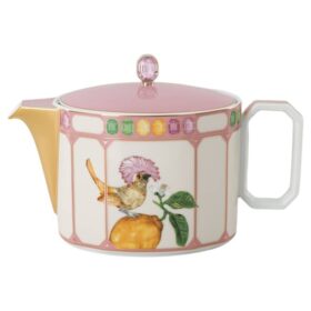 Idyllia Teapot Porcelain, Crystal Print Motif, Bird, Multicolored