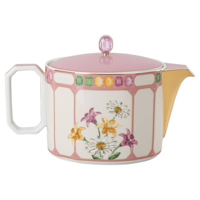 Idyllia Teapot Porcelain, Crystal Print Motif, Bird, Multicolored Idyllia Teapot Porcelain, Crystal Print Motif, Bird, Multicolored
