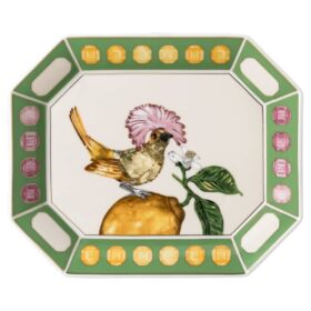 Idyllia Tray Porcelain, Crystal Print Motif, Flycatcher, Large, Multicolored