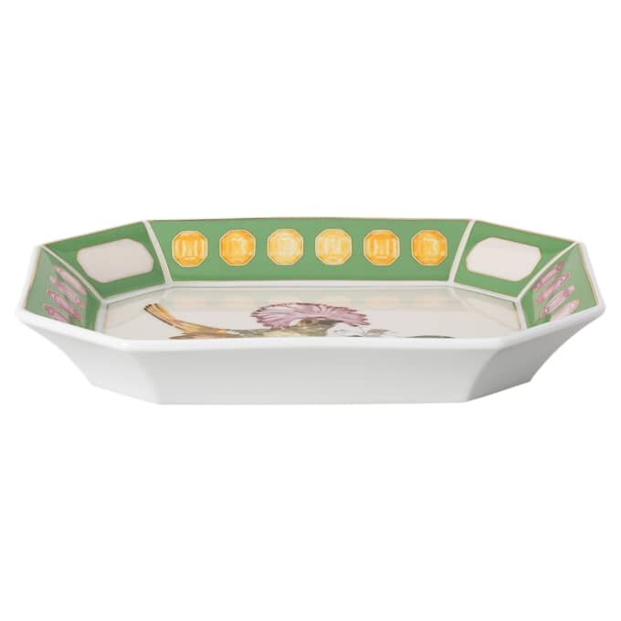Idyllia Tray Porcelain, Crystal Print Motif, Flycatcher, Large, Multicolored Idyllia Tray Porcelain, Crystal Print Motif, Flycatcher, Large, Multicolored