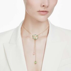 Idyllia Y Pendant Mixed Cuts, Flower, Multicolored, Gold-Tone Plated