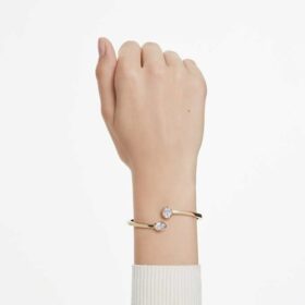 Imber Bangle Mixed Cuts, White, Gold-Tone Plated Imber Bangle Mixed Cuts, White, Gold-Tone Plated