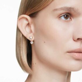 Imber Earring Jackets Asymmetrical Design, Mixed Cuts, White, Gold-Tone Plated