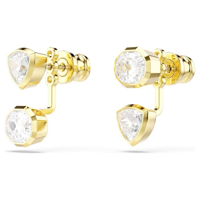 Imber Earring Jackets Asymmetrical Design, Mixed Cuts, White, Gold-Tone Plated Imber Earring Jackets Asymmetrical Design, Mixed Cuts, White, Gold-Tone Plated