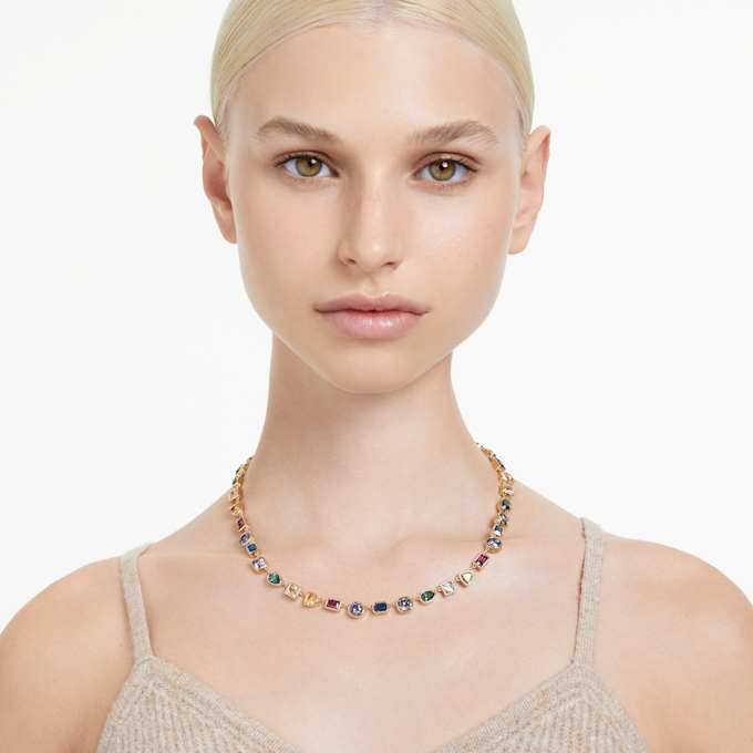 Imber Necklace Mixed Cuts, Multicolored, Gold-Tone Plated Imber Necklace Mixed Cuts, Multicolored, Gold-Tone Plated
