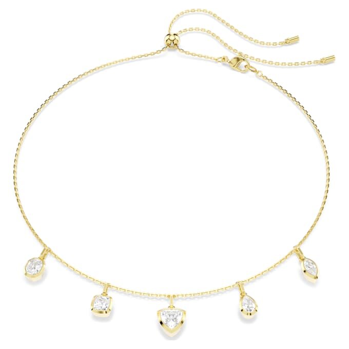 Imber Necklace Mixed Cuts, White, Gold-Tone Plated Imber Necklace Mixed Cuts, White, Gold-Tone Plated