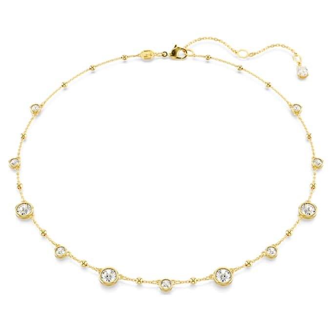 Imber Necklace Round Cut, Scattered Design, White, Gold-Tone Plated Imber Necklace Round Cut, Scattered Design, White, Gold-Tone Plated