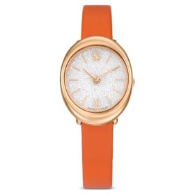 Imber Oval Watch Swiss Made, Leather Strap, Orange, Rose Gold-Tone Finish
