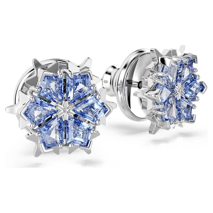Magic Stud Earrings Snowflake, Blue, Rhodium Plated Magic Stud Earrings Snowflake, Blue, Rhodium Plated
