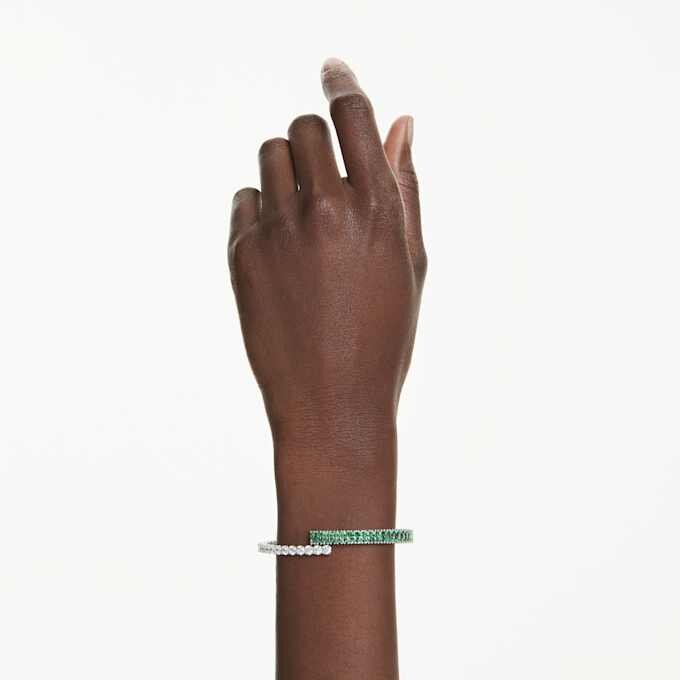 Matrix Bangle Mixed Cuts, Green, Rhodium Plated Matrix Bangle Mixed Cuts, Green, Rhodium Plated