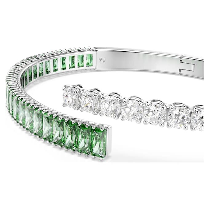 Matrix Bangle Mixed Cuts, Green, Rhodium Plated Matrix Bangle Mixed Cuts, Green, Rhodium Plated
