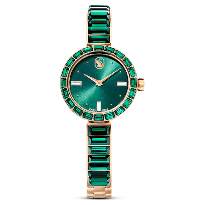 Matrix Bangle Watch Swiss Made, Crystal Bracelet, Green, Champagne Gold-Tone Finish Matrix Bangle Watch Swiss Made, Crystal Bracelet, Green, Champagne Gold-Tone Finish