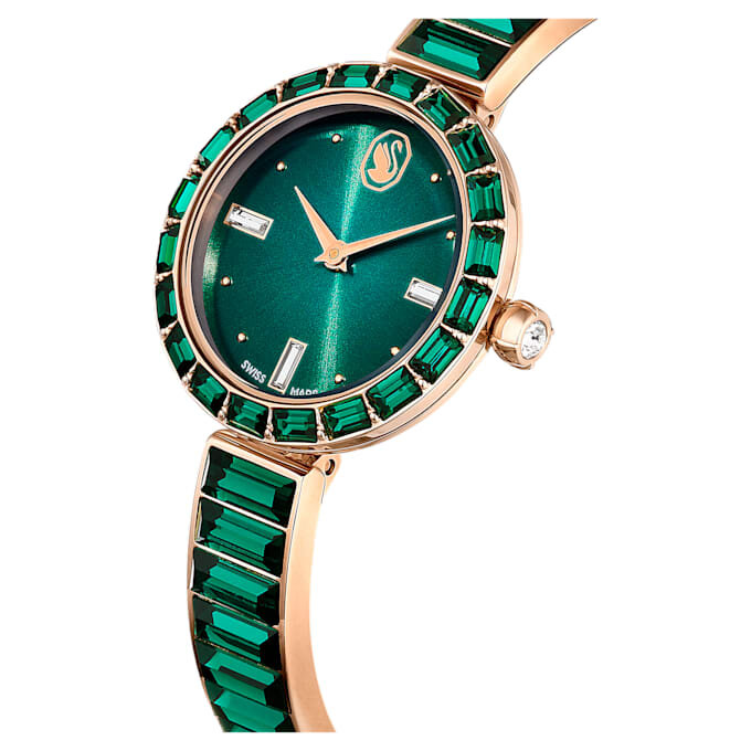 Matrix Bangle Watch Swiss Made, Crystal Bracelet, Green, Champagne Gold-Tone Finish Matrix Bangle Watch Swiss Made, Crystal Bracelet, Green, Champagne Gold-Tone Finish