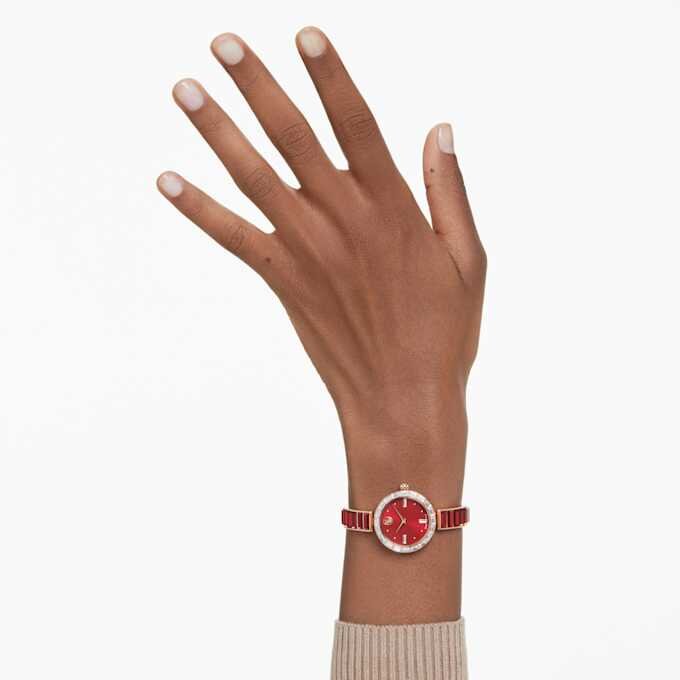 Matrix Bangle Watch Swiss Made, Crystal Bracelet, Red, Rose Gold-Tone Finish Matrix Bangle Watch Swiss Made, Crystal Bracelet, Red, Rose Gold-Tone Finish