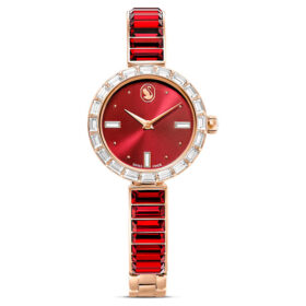 Matrix Bangle Watch Swiss Made, Crystal Bracelet, Red, Rose Gold-Tone Finish