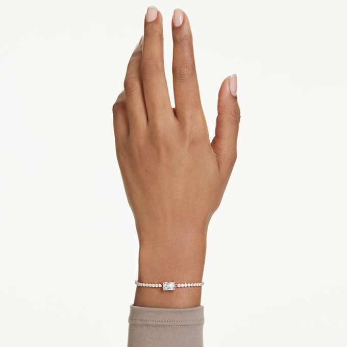 Matrix Bracelet Mixed Cuts, White, Rose Gold-Tone Plated Matrix Bracelet Mixed Cuts, White, Rose Gold-Tone Plated