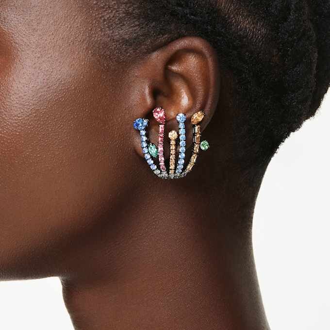 Matrix Clip Earrings Mixed Cuts, Bouquet, Multicolored, Ruthenium Plated Matrix Clip Earrings Mixed Cuts, Bouquet, Multicolored, Ruthenium Plated