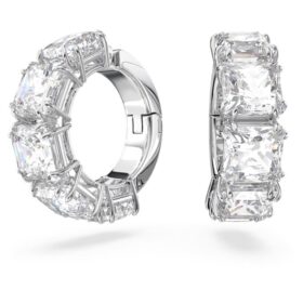 Matrix Clip Earrings Square Cut, White, Rhodium Plated