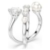 Matrix Cocktail Ring Crystal Pearl, Round Cut, White, Rhodium Plated