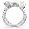 Matrix Cocktail Ring Crystal Pearl, Round Cut, White, Rhodium Plated