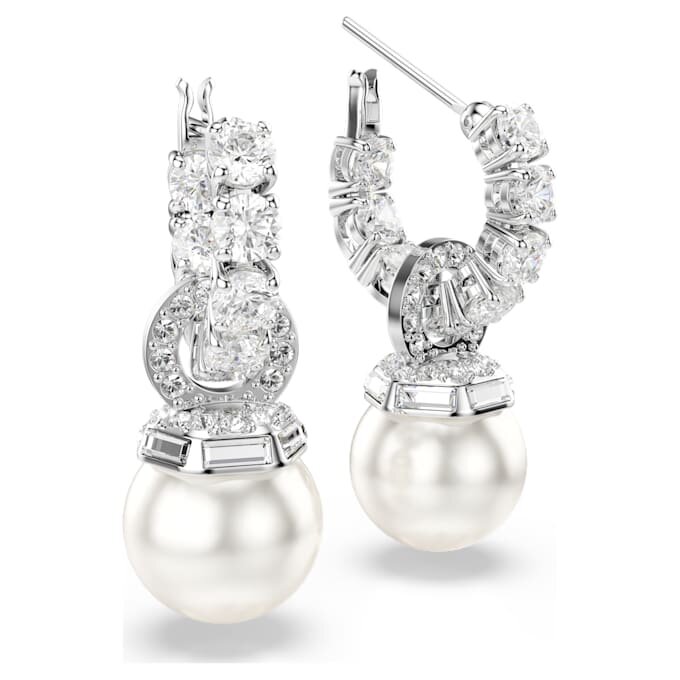 Matrix Drop Earrings Crystal Pearl, Round Cut, White, Rhodium Plated Matrix Drop Earrings Crystal Pearl, Round Cut, White, Rhodium Plated