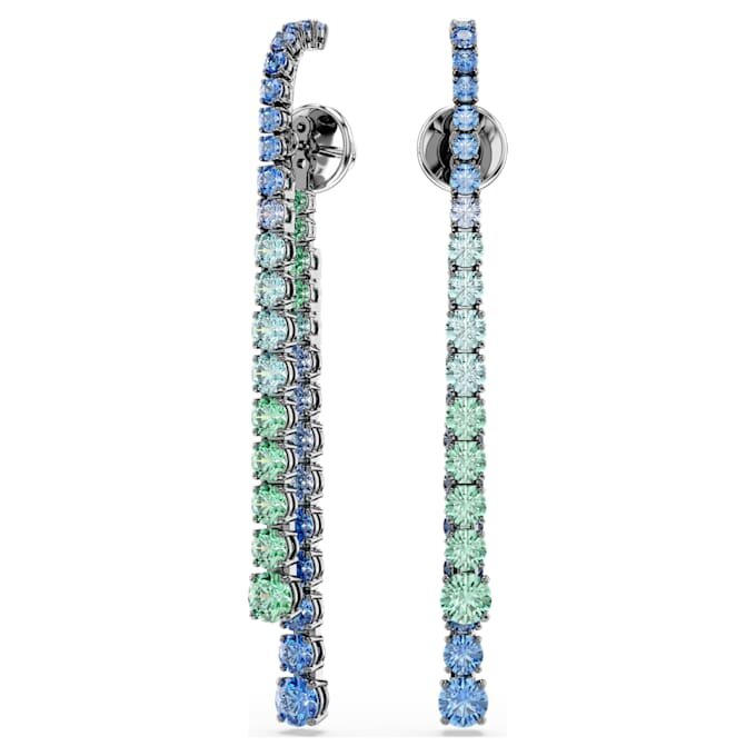 Matrix Drop Earrings Gradient of Round Cuts, Multicolored, Ruthenium Plated Matrix Drop Earrings Gradient of Round Cuts, Multicolored, Ruthenium Plated