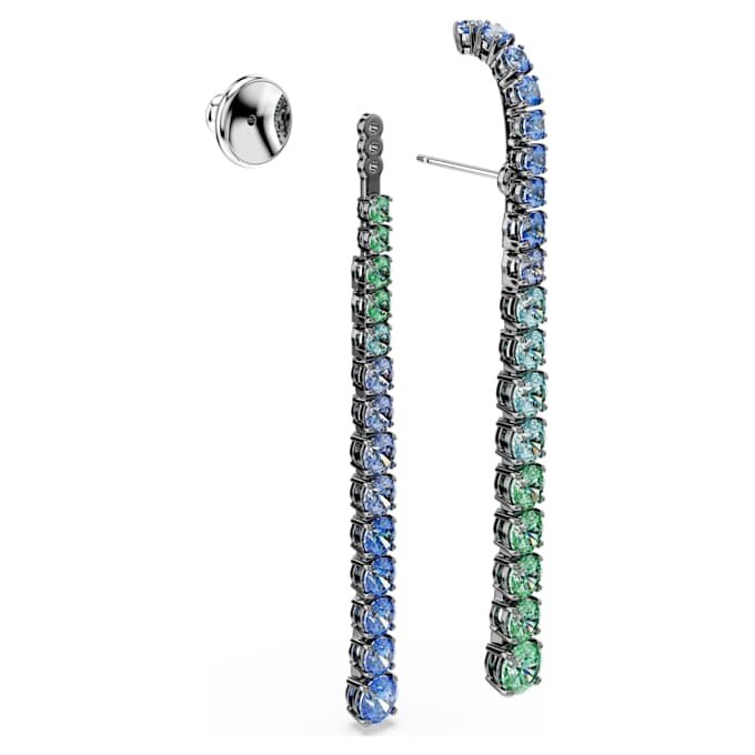Matrix Drop Earrings Gradient of Round Cuts, Multicolored, Ruthenium Plated Matrix Drop Earrings Gradient of Round Cuts, Multicolored, Ruthenium Plated