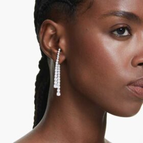 Matrix Drop Earrings Gradient of Round Cuts, White, Rhodium Plated