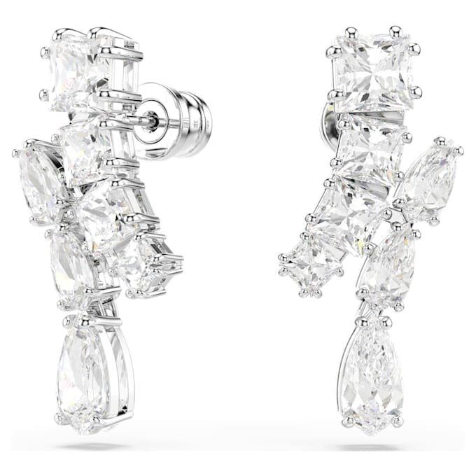 Matrix Drop Earrings Mixed Cuts, White, Rhodium Plated Matrix Drop Earrings Mixed Cuts, White, Rhodium Plated