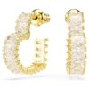 Matrix Hoop Earrings Baguette Cut, Heart, Small, White, Gold-Tone Plated