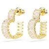 Matrix Hoop Earrings Baguette Cut, Heart, Small, White, Gold-Tone Plated