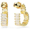 Matrix Hoop Earrings Baguette Cut, Heart, Small, White, Gold-Tone Plated